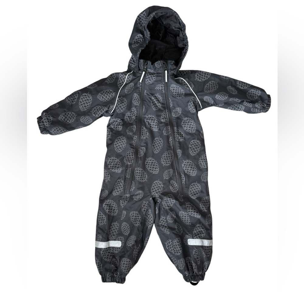Polarn O. Pyret Waterproof Shell Suit 🌧🖤 1.5–2Y (Size 92) w/ Removable Fleece